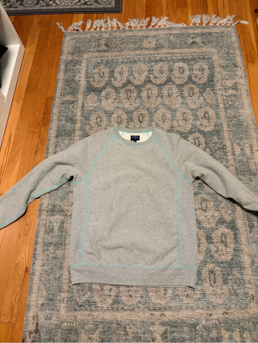 Noah NYC Gray Crewneck Sweatshirt with Teal Contrast Stitching